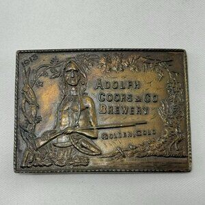 Vintage Hpc Brass Belt Buckle Adolph Coors Brewery Native American Indian Tribe